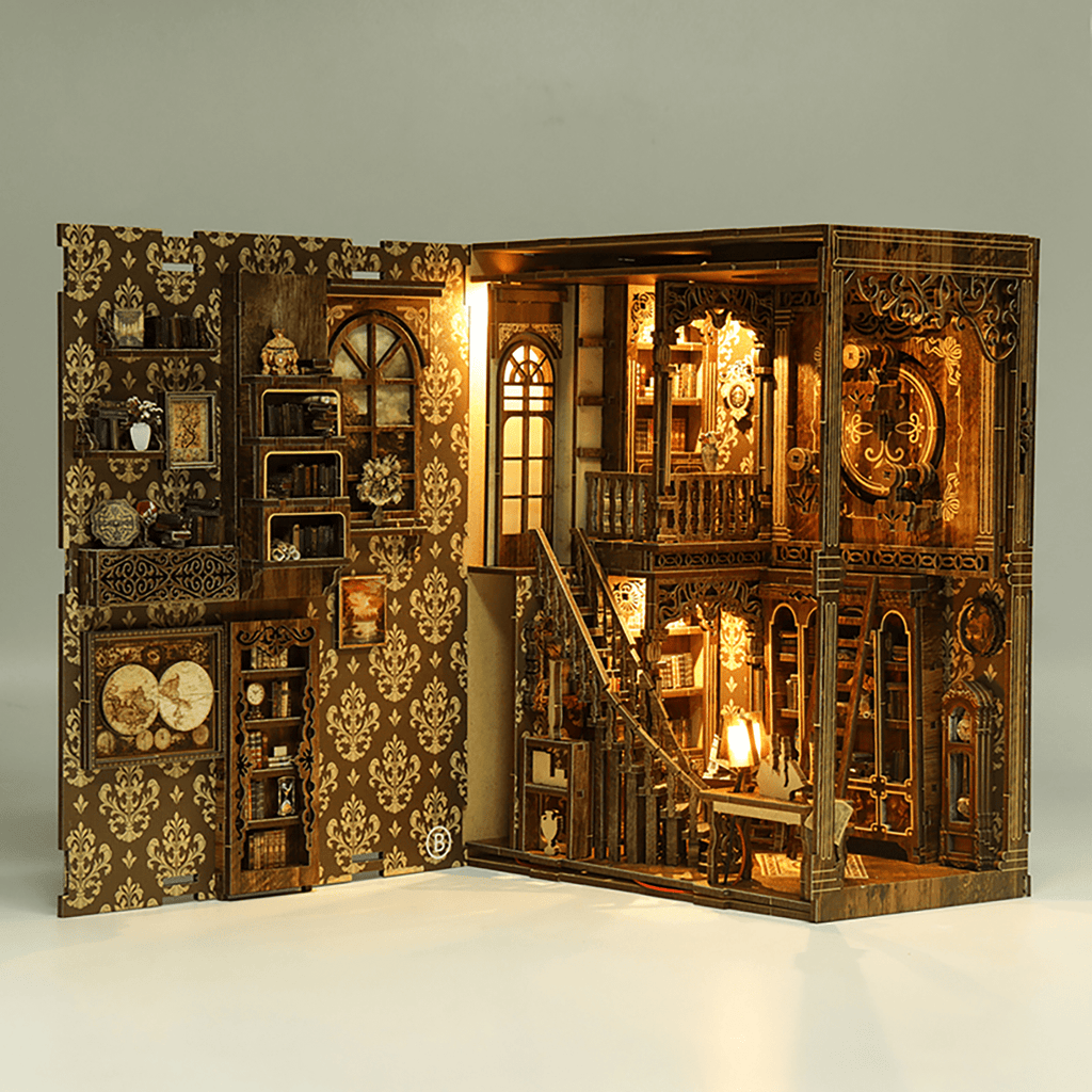 Strucwood DIY Book Nook Kit Ancient Book Wooden Puzzles with LED Dust Cover,3D Crafts Hobbies,Gifts for Adults（BV02-008）