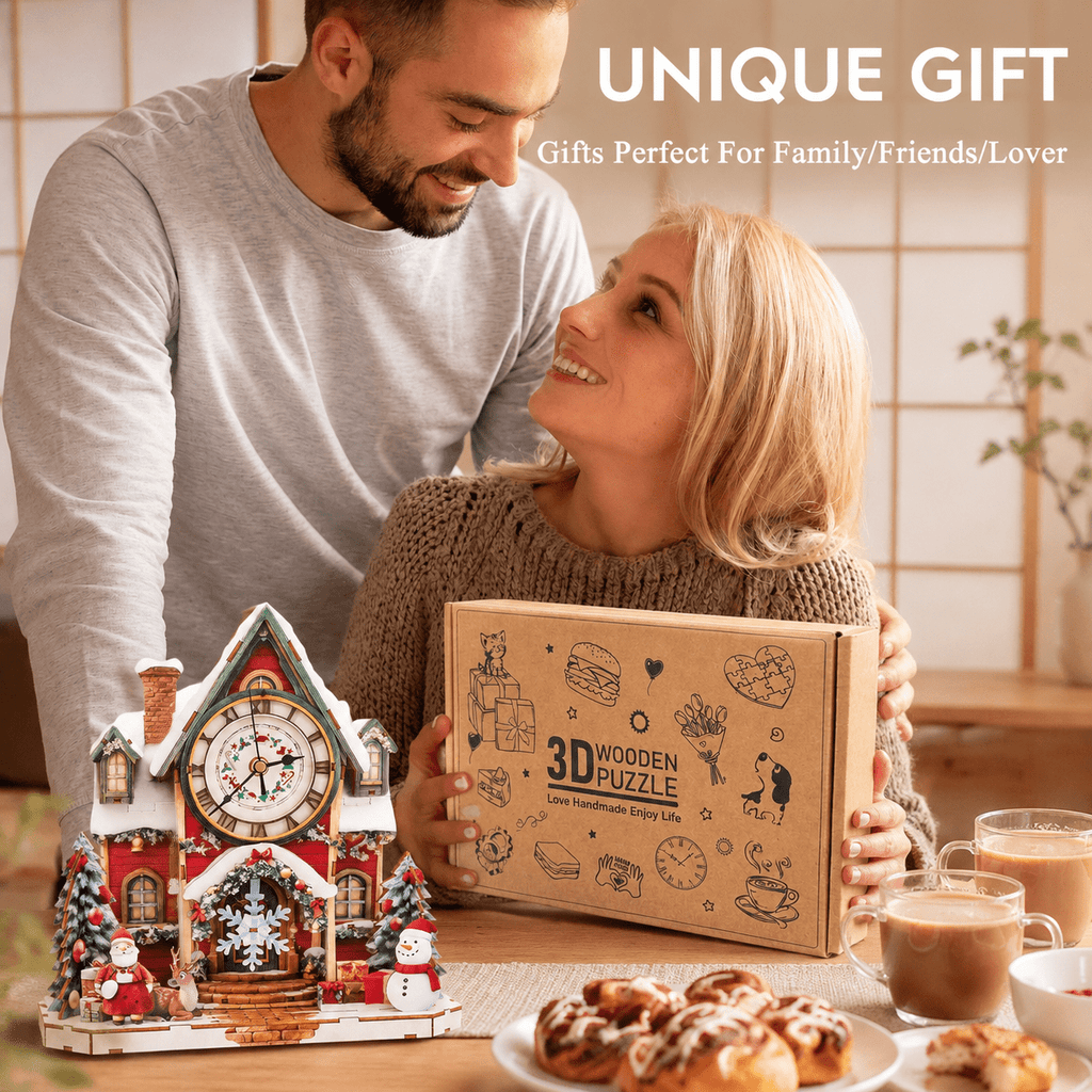Wooden House Clock 3D Puzzle DIY Mechanical Clock Kit for Adults Teens