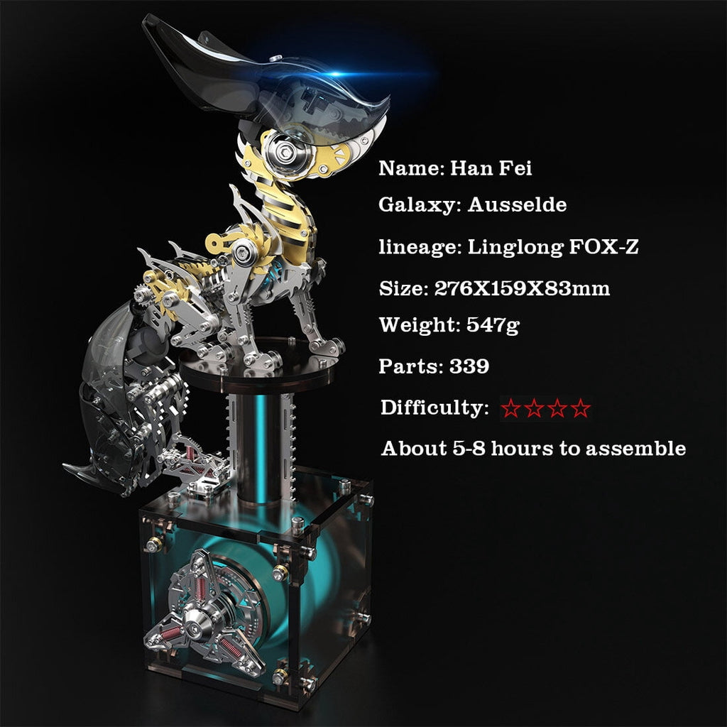 DIY 3D Metal Puzzle Mechanical Fox Model Kit – 339PCS Fox Steampunk Assembly Puzzle with LED Lights, Collectible Desk Decor & Creative Gift for Teens 15+ and Adults