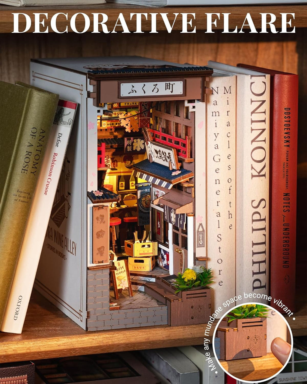 Robotime DIY Book Nook Kit Wooden 3D Puzzle Miniature House for Adults- Sakura Wine Alley