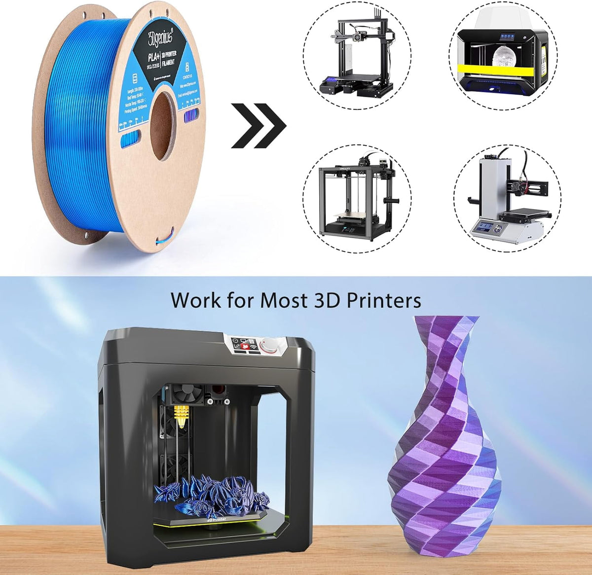 Multicolor 3D Printer Filament,Dual/Tri Color 1.75mm PLA Silk Shiny Printing Filament,250g(0.55lbs) Fit Most FDM 3D Printer
