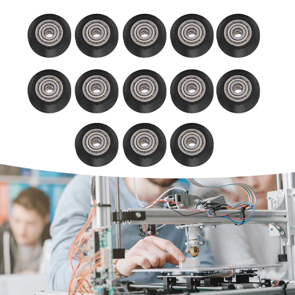 13Pcs Premium 3D Printer Wheel Set POM V Shape Wear Resistance Bearing 625ZZ Black Carbon Steel Pulley Accessories For Exact Printing 0.96 inches / 24.4 mm OD