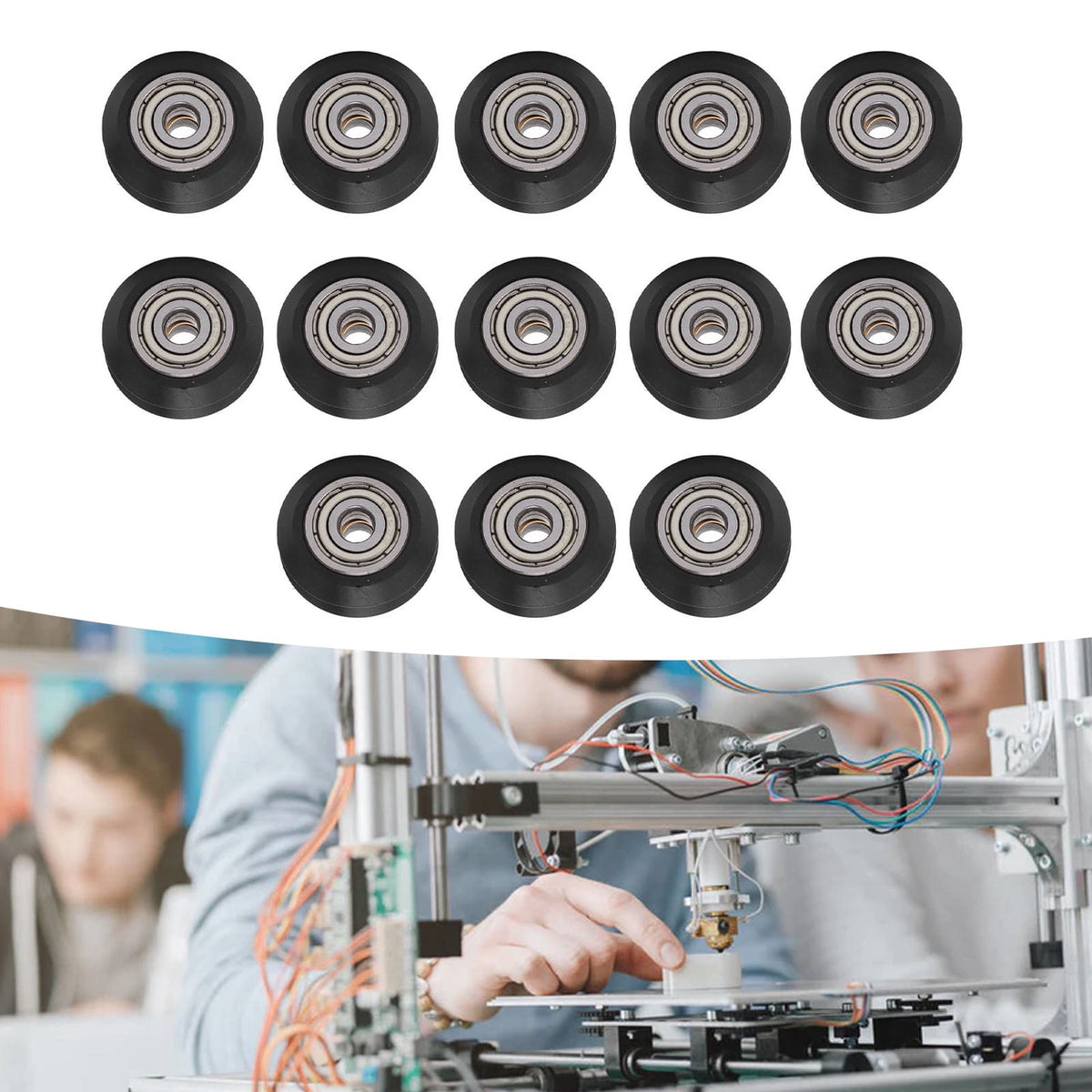 13Pcs Premium 3D Printer Wheel Set POM V Shape Wear Resistance Bearing 625ZZ Black Carbon Steel Pulley Accessories For Exact Printing 0.96 inches / 24.4 mm OD