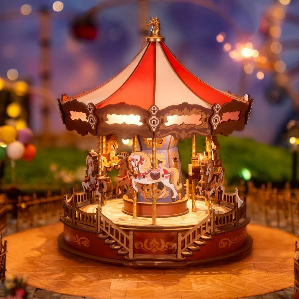 Robotime Classic Carousel Dreamer 3D Puzzle Music Box, DIY Wooden Building Model Kits,Christmas Birthday Gift for Kids Girls Adults