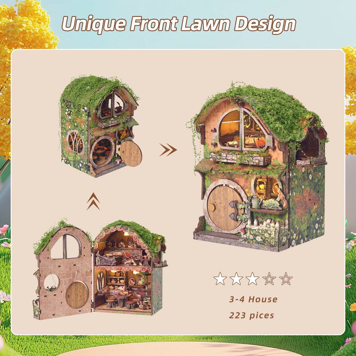 DIY Book Nook Kit for Adults, 3D Wooden Puzzle Tiny House Bookshelf Decor with LED Light, DIY Miniature House Kit Gifts for Family and Friends