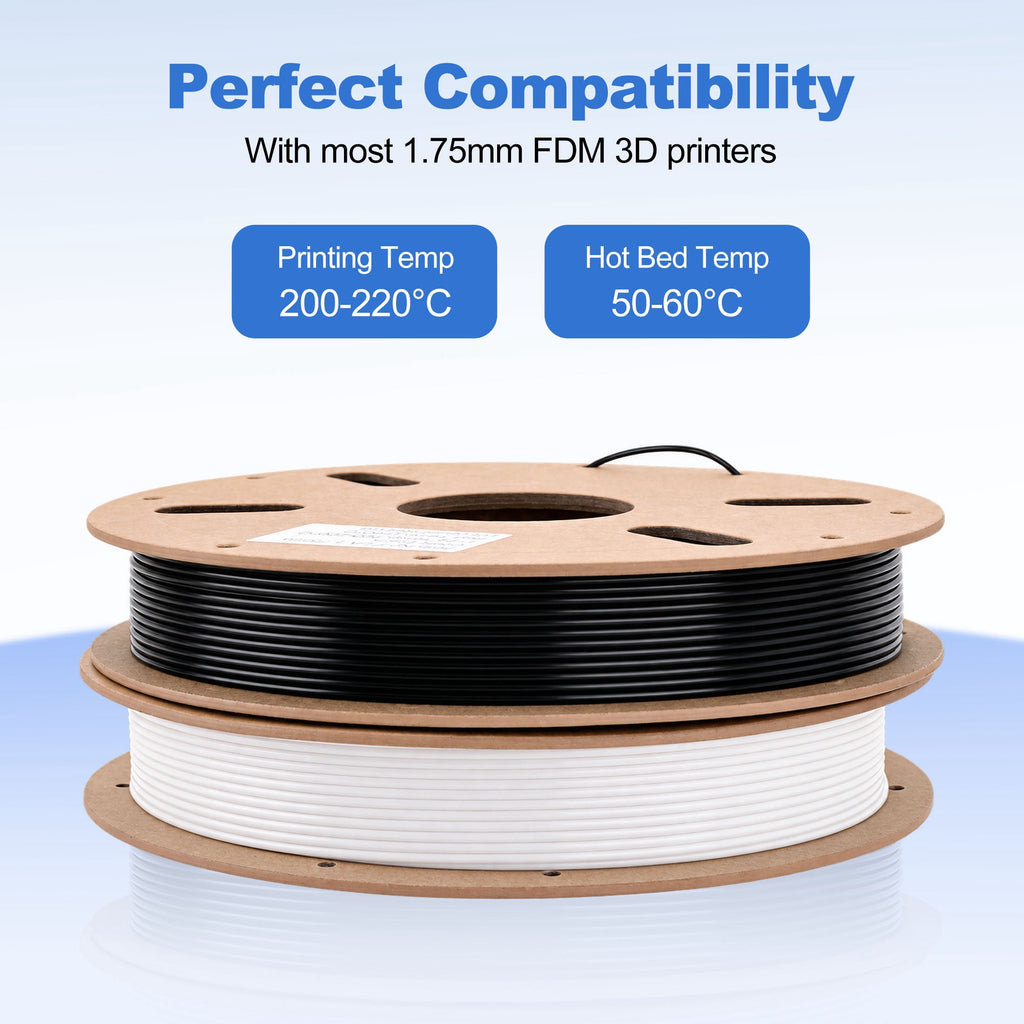 2 Rolls 3D PLA Printer Filament, 1.75mm PLA Filament 500g Spool Bundle for Most 3D FDM Printer(Black and White)