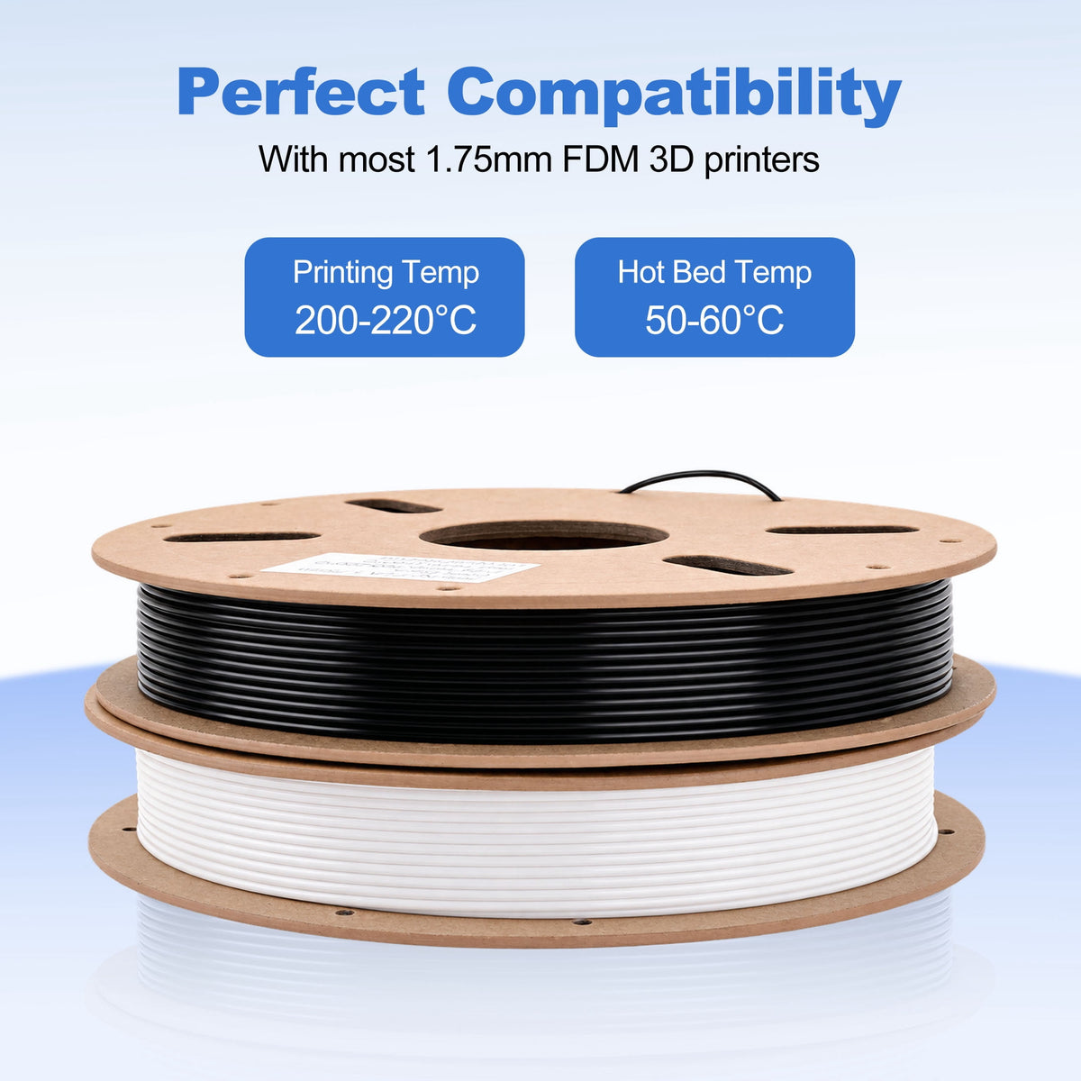 2 Rolls 3D PLA Printer Filament, 1.75mm PLA Filament 500g Spool Bundle for Most 3D FDM Printer(Black and White)