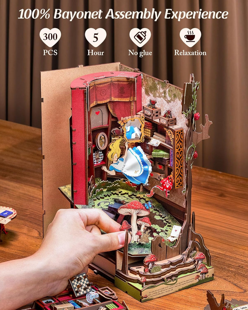 Robotime Fall into Wonder DIY Book Nook Kit, Wooden 3D Puzzle Bookends Craft Kit for Bookshelf Decor, Tiny House Building Set Gifts for Adults Teens