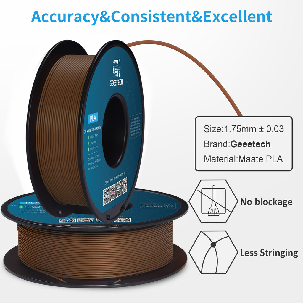 GEEETECH Matte PLA Filament Brown, 1.75mm Frosted 3D Printer Filament, Dimensional Accuracy +/- 0.02 mm, 1kg Spool (2.2lbs) 3D Printing Filament for FDM 3D Printers
