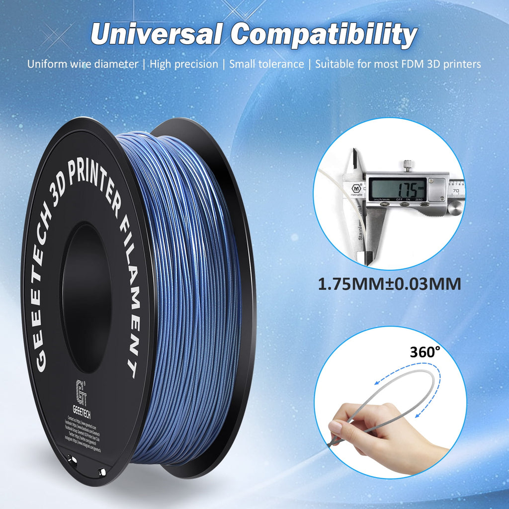 Geeetech PLA 3D Printer Filament, 1.75mm 1kg (2.2lbs) Spool, Dimensional Accuracy +/- 0.03 mm, 3D Printing Glitter Material Filament,Fit for Most FDM 3D Printers (silver)