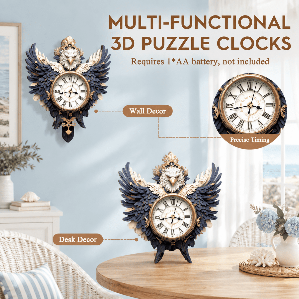 Wooden House Clock 3D Puzzle DIY Mechanical Clock Kit for Adults Teens