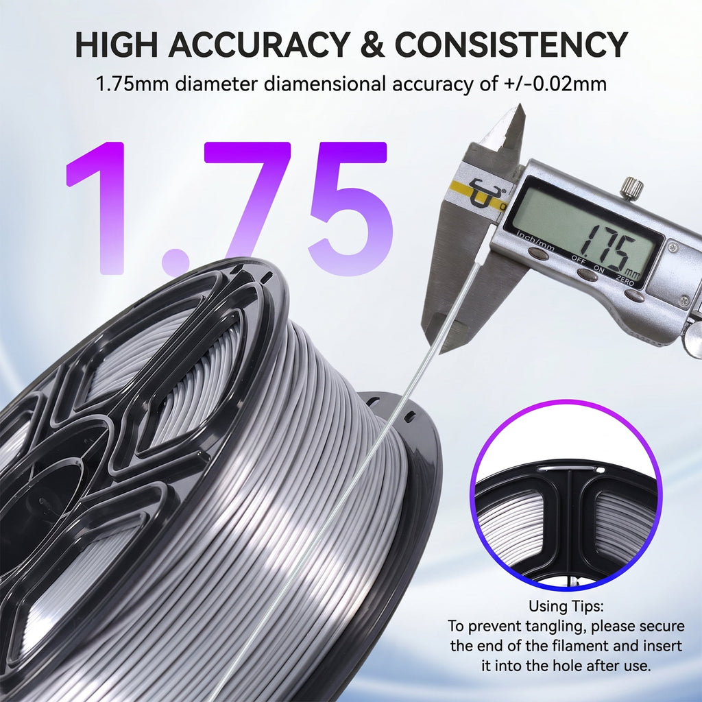 Epelay Silk PLA Plus 3D Printer Filament 1.75mm, Shiny Silver Finish, 1kg Spool, Strong Layer Adhesion, Smooth & Glossy Prints, Fits Most FDM Printers