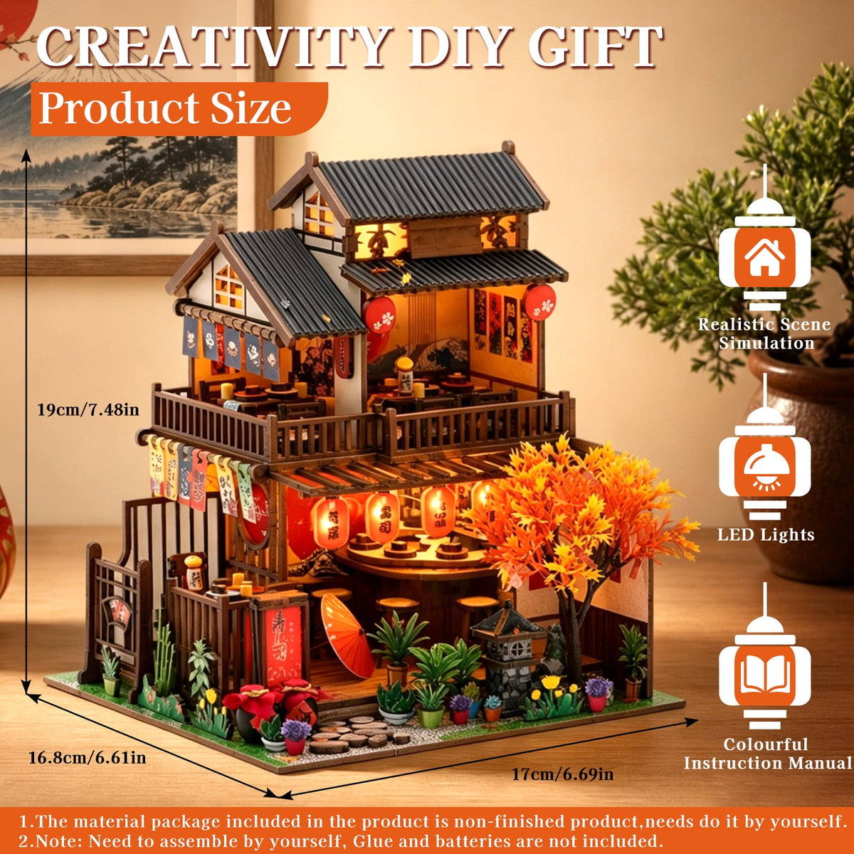MOJINO Book Nook DIY Miniature House Kit for Adults, Japanese Street Tiny House Dollhouse with LED Light, 3D Wooden Puzzle Bookshelf Decor for Teens and Adults