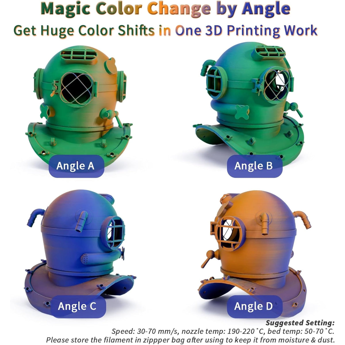 Ziro 3D Tri-Color Matte PLA 1.75mm 1kg, Volcano