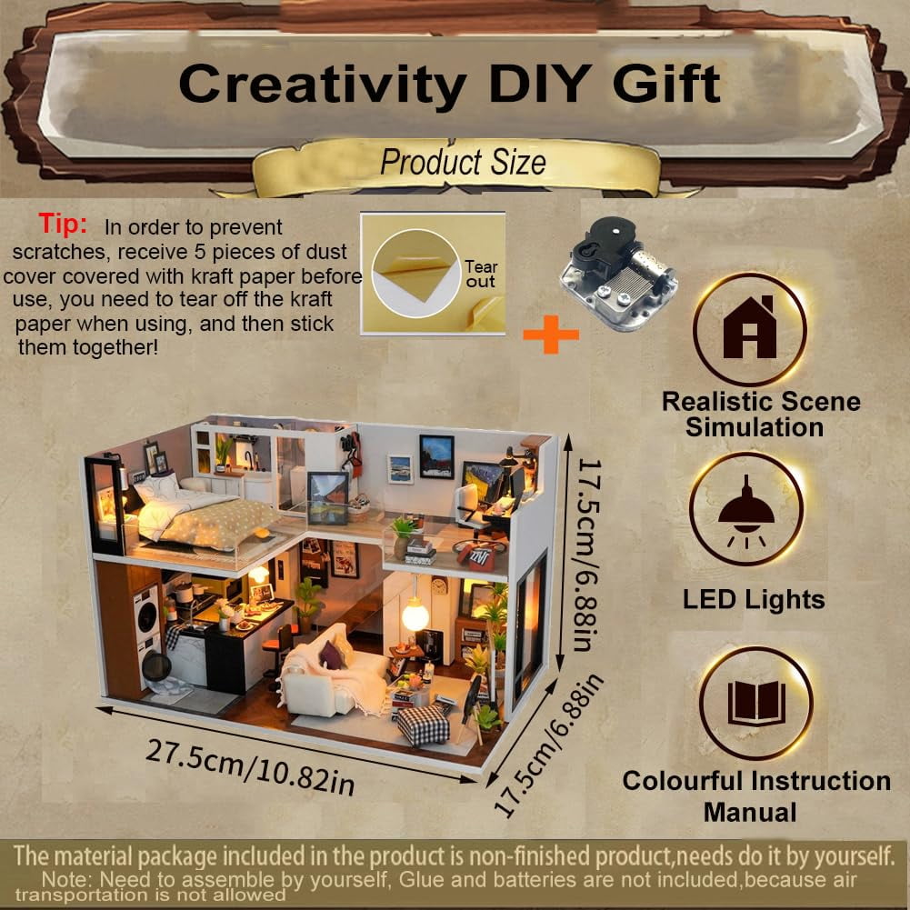 DIY Miniature House Kit, Mini Dollhouse Architectural Model, 3D Puzzles for Adults and Teens, Gifts for Friend and Parents