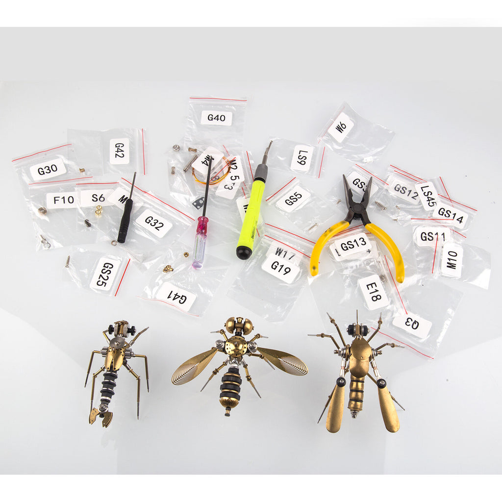 3-in-1 Steampunk Insect Metal Model Kit, Mosquito, Deck Insect & Bee Brass Puzzle Assembly Set, 270PCS 3D Jigsaw Puzzles for Adults