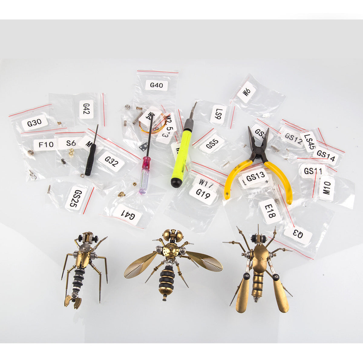 3-in-1 Steampunk Insect Metal Model Kit, Mosquito, Deck Insect & Bee Brass Puzzle Assembly Set, 270PCS 3D Jigsaw Puzzles for Adults
