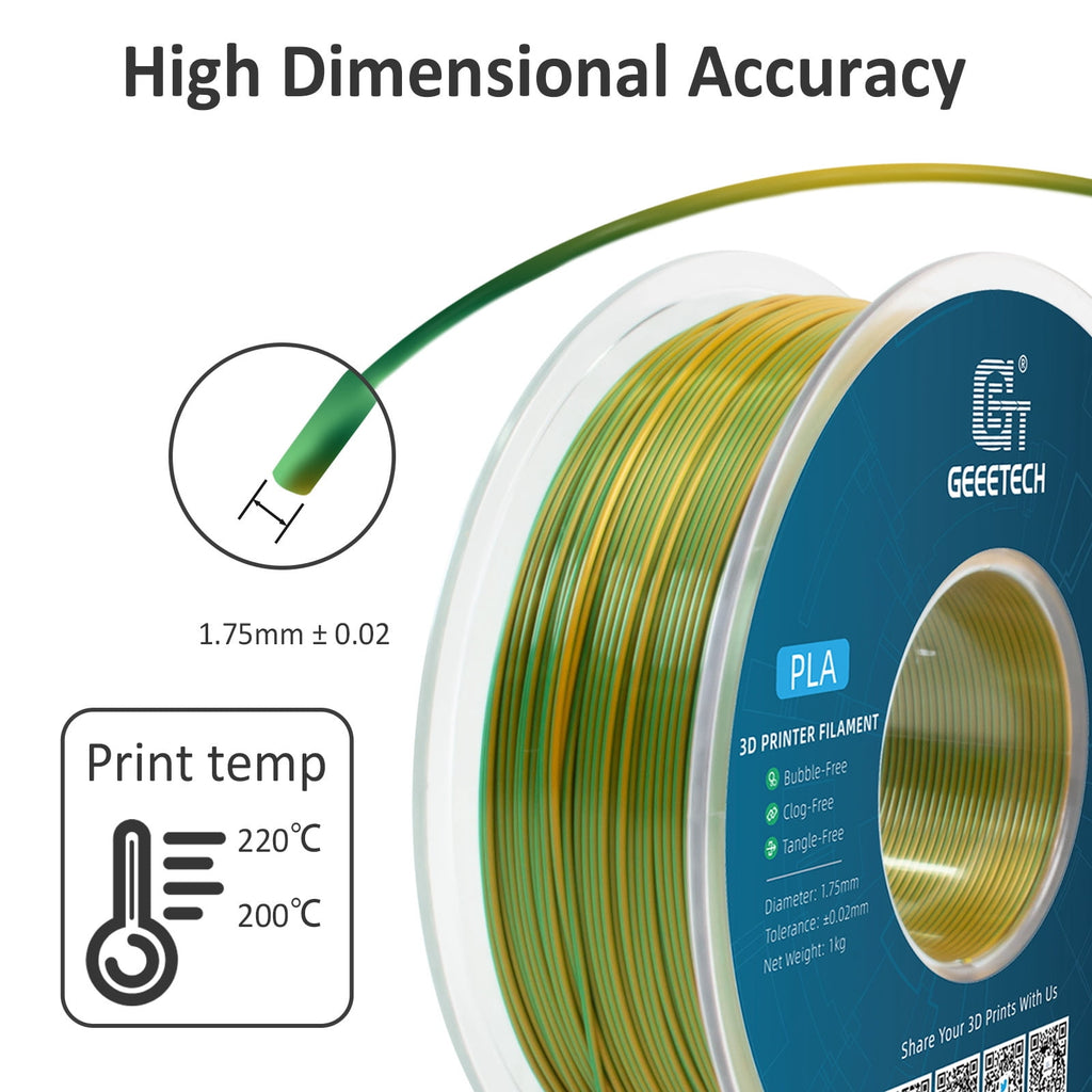 Geeetech Anti-silk type 3D Printer PLA Filament 1KG Toughness Enhanced Filament with 1.75mm Dimensional Accuracy +/-0.03mm, 1080 Feet per Roll, Vacuum Packaging Two-tone gold copper