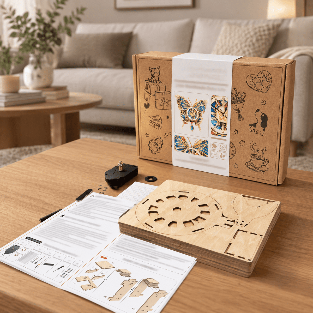 Butterfly Clock 3D Wooden Puzzle Clock DIY Mechanical Craft Kit for Adults Teens