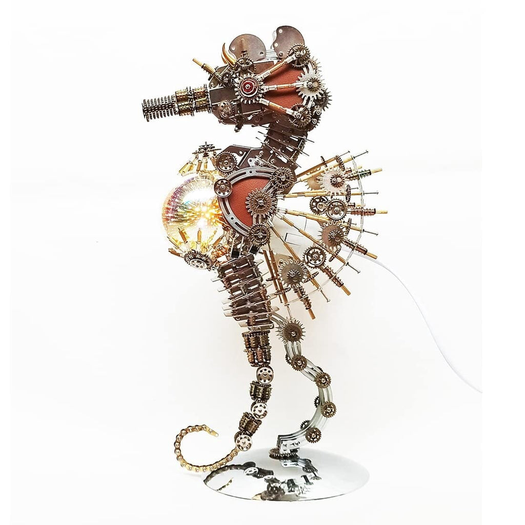3D Metal Puzzles Steampunk Seahorse Lamp - 2100PCS Mechanical Model Kit with 16 Color Light for Unique Home Decor