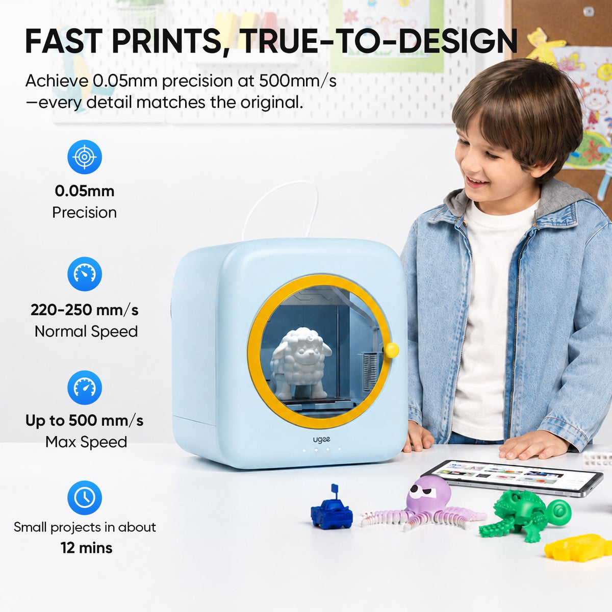 UGEE Funbox 3D Printer, 360° Safe Shield & 500mm/s High Speed, Ready to Print in Minutes