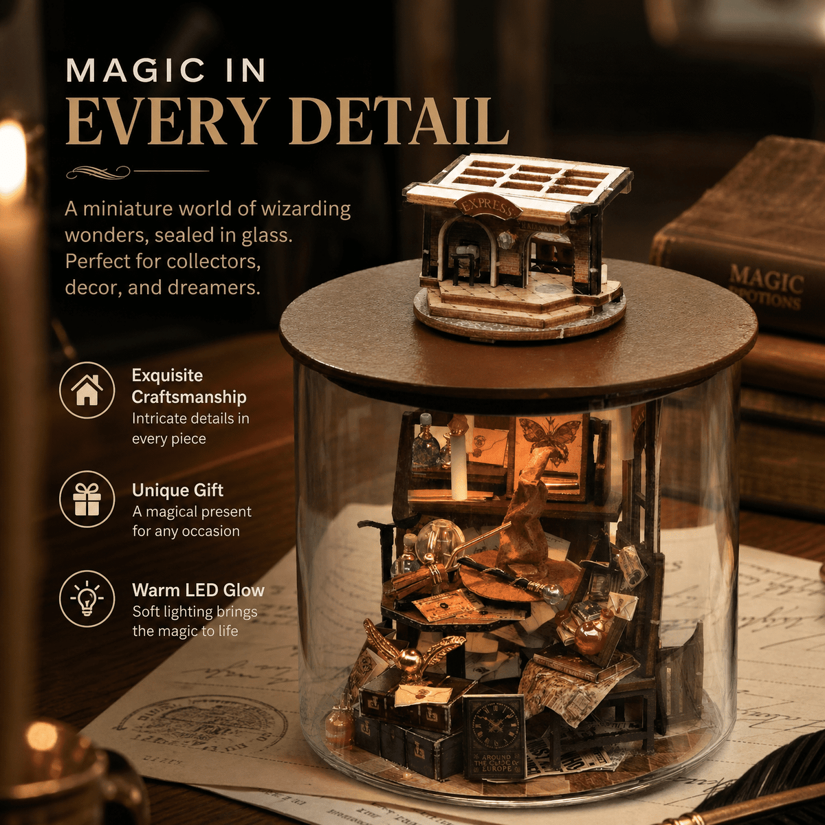 GARDVORA Book Nook Kits for Adults,Warm Night Light Function Diy Miniature House Kit,Creative Birthday Gift Dream Bottle Creative Design 3D Puzzles,White