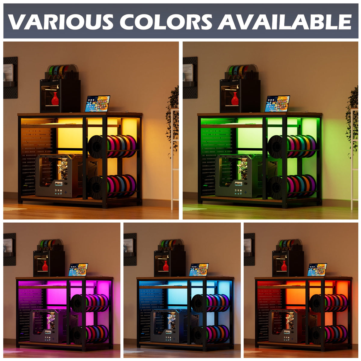 VOXIVEE 3D Printer Stand with Filament Storage Rack,Pegboard,Keyboard Tray