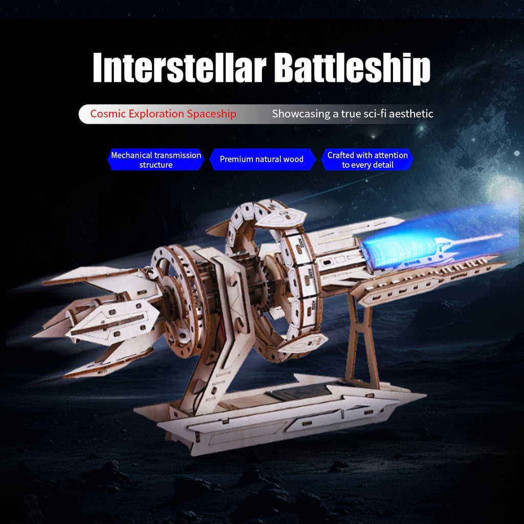3D Wooden Puzzle Interstellar Battleship Model Kit, DIY Sci-Fi Spacecraft Building Set, Handcrafted Futuristic Decor, Best Gift for Science fiction fans