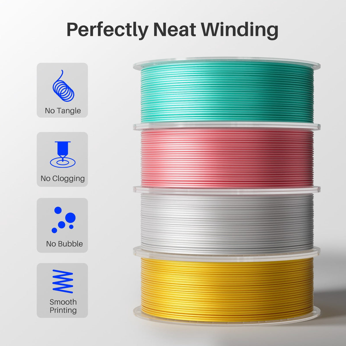 ELEGOO Silk PLA 3D Printer Filament 1.75mm Silk Silver 1KG