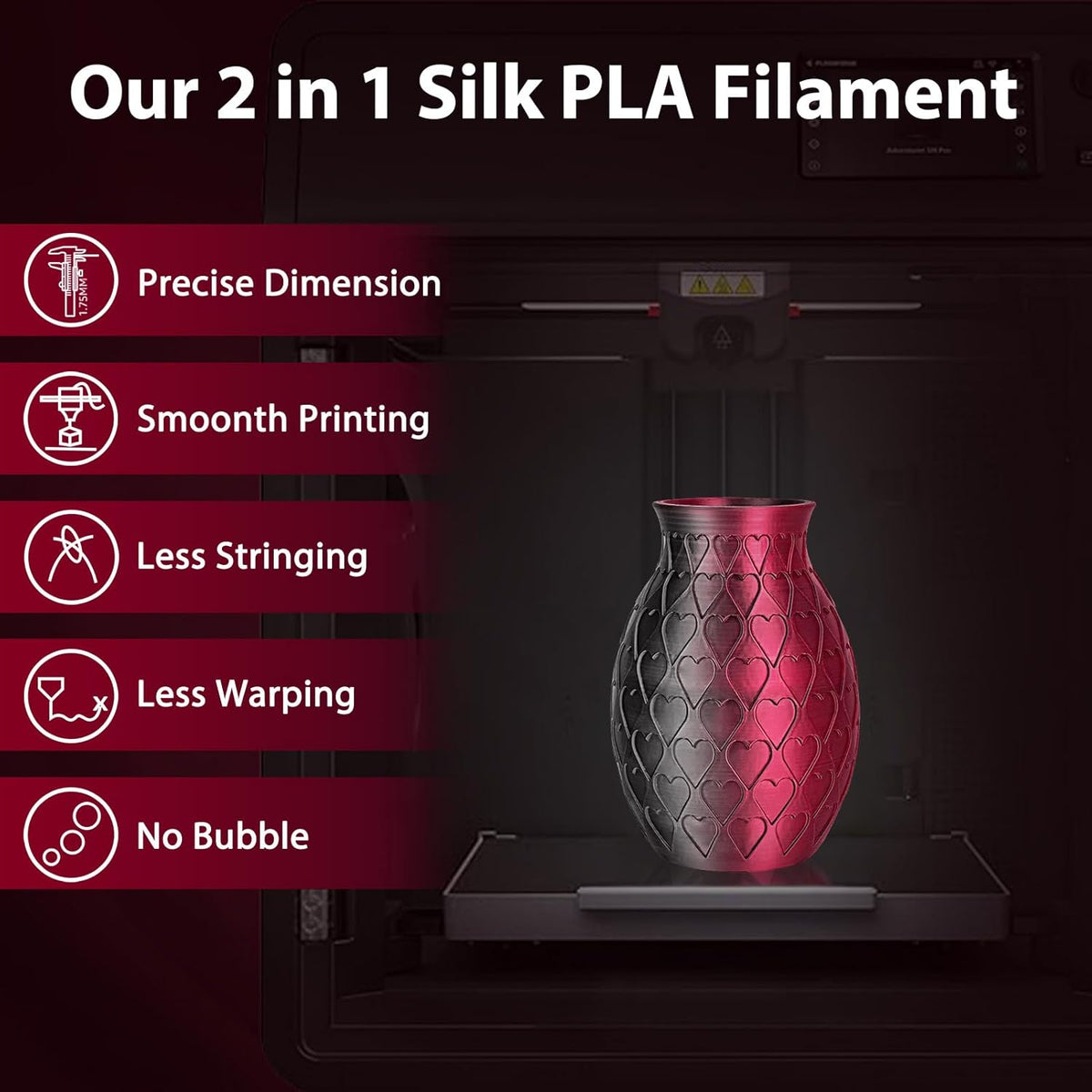 Multicolor 3D Printer Filament,Dual/Tri Color 1.75mm PLA Silk Shiny Printing Filament,250g(0.55lbs) Fit Most FDM 3D Printer