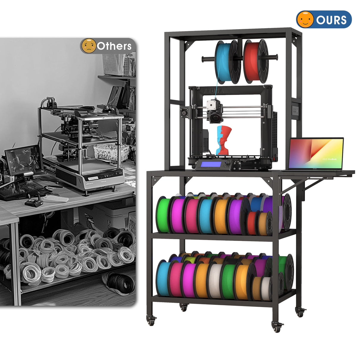 OmniHaven Dual 3D Printer Stand with Filament Storage and Lockable Wheels