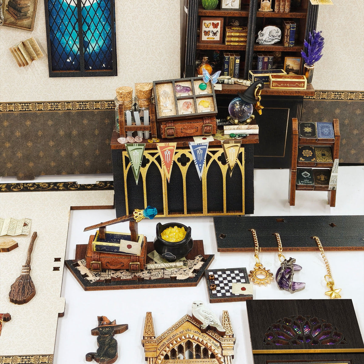 Strucwood Magic Oddities Store DIY Wooden Book Nook Kit with Touch LED Lights,3D Miniature Wizard Shop Puzzle Craft Gifts for Adults(SQ-109)