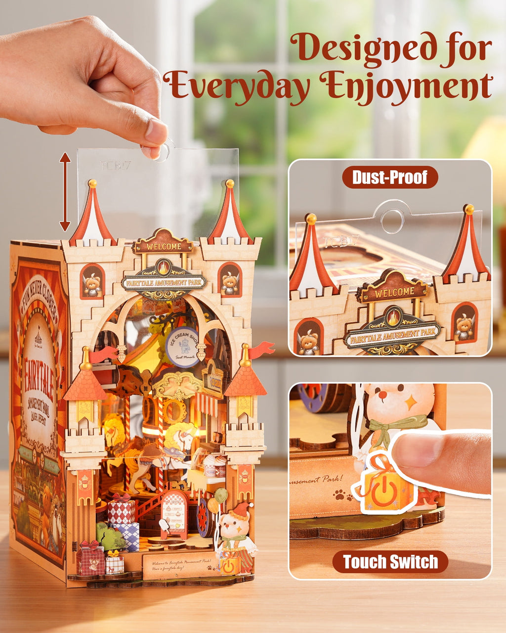 Robotime Fairytale Amusement Park Wooden 3D Puzzle, Diy Book Nook Building Kit for Adults, 257 Pieces