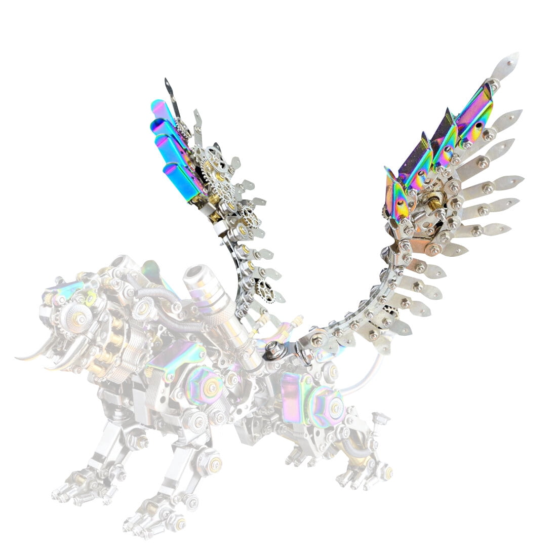 3D Metal Puzzle Colorful Bengal Tiger Model Kit, 700PCS Mechanical Steampunk Tiger 3D Metal Jigsaw Puzzle to Build, DIY Assembly Gift for Adults & Teens -Wings 1 Pair