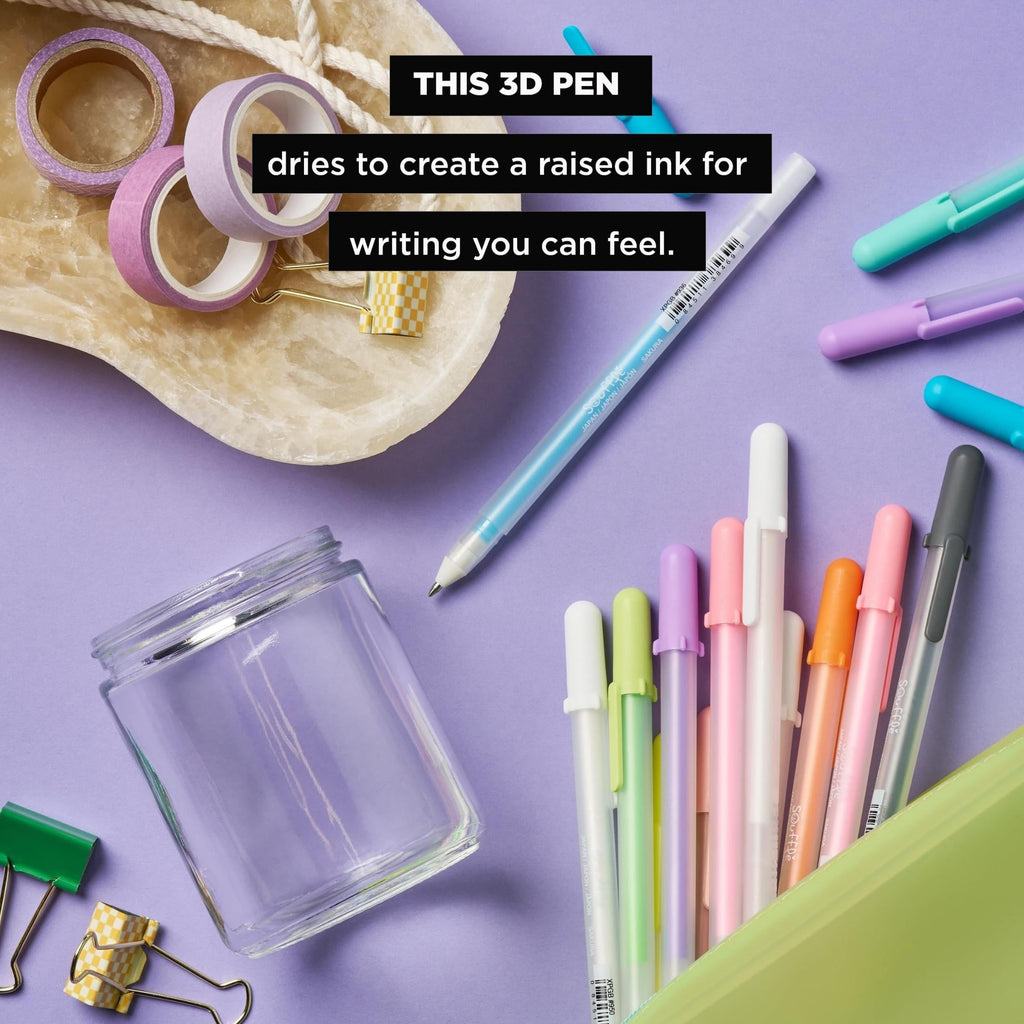 Sakura 3D Soufflé Pen - 3-D Pen for Lettering, Drawing, Line Borders, Ornaments, & More - Opaque White and Pastel Ink Colors - 16 Pack