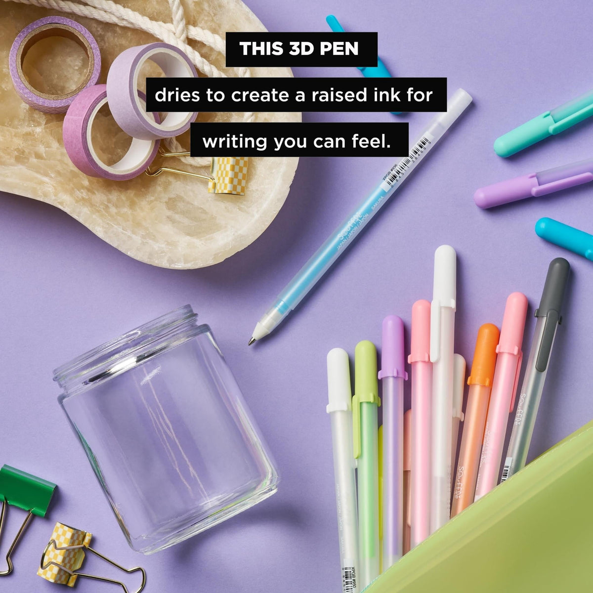 Sakura 3D Soufflé Pen - 3-D Pen for Lettering, Drawing, Line Borders, Ornaments, & More - Opaque White and Pastel Ink Colors - 16 Pack