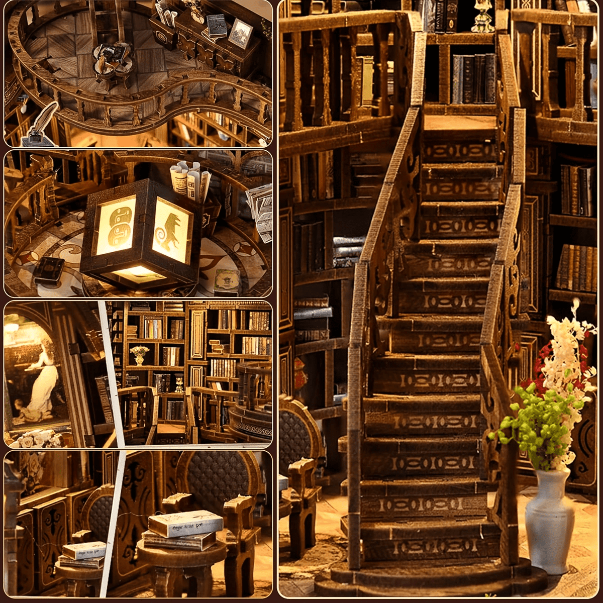Feuymoent DIY Miniature Dollhouse Book Nook Kit, 3D Wooden Puzzle Book Nook Craft Bookshelf Decor, Adult Craft Kits Gift with Led Light