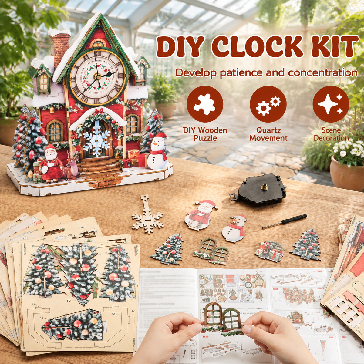 Fire Phoenix Wooden 3D Puzzle Clock DIY Model Kit for Adults