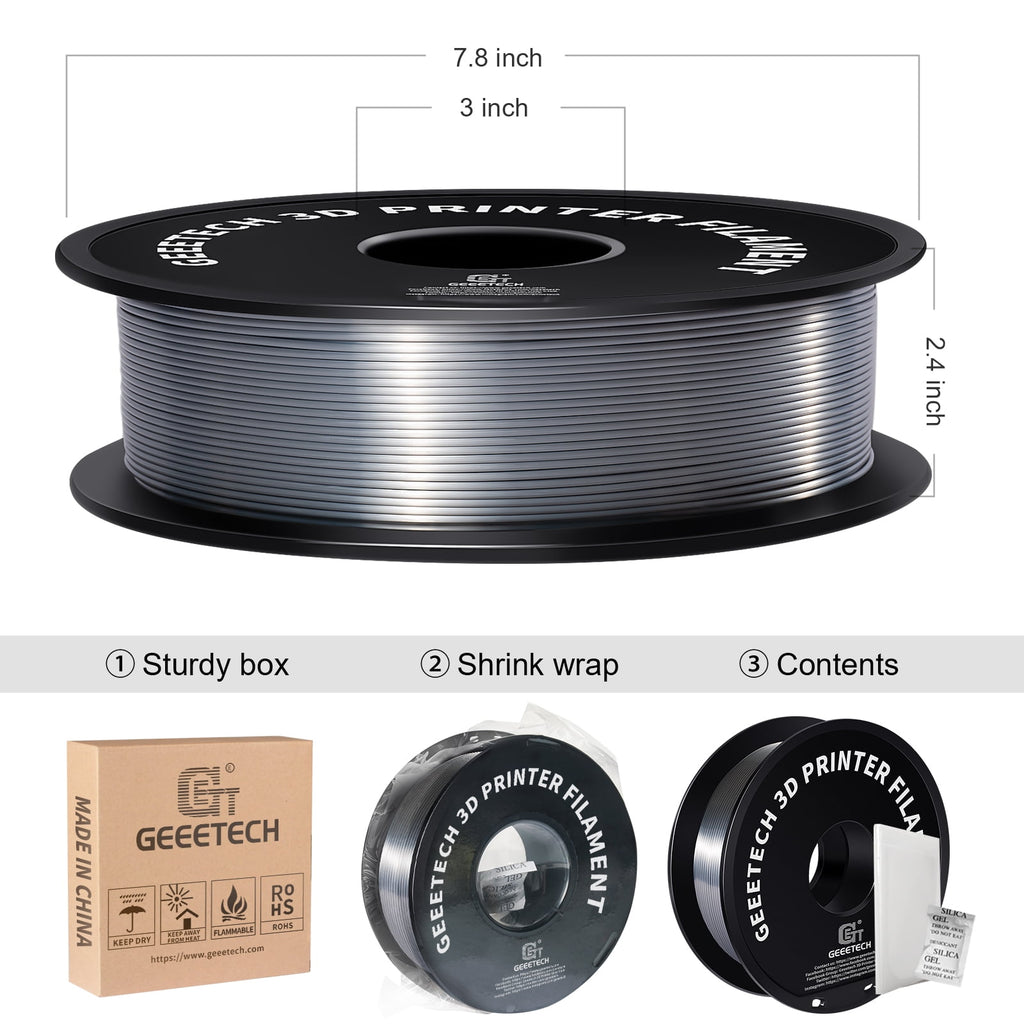 Geeetech 3D Printer PLA Filament Shiny Silk Gold Toughness Enhanced Filament with 1.75mm Dimensional Accuracy +/-0.03mm, 1080 Feet Per Roll, Vacuum Packaging, for Most 3D FDM Printer