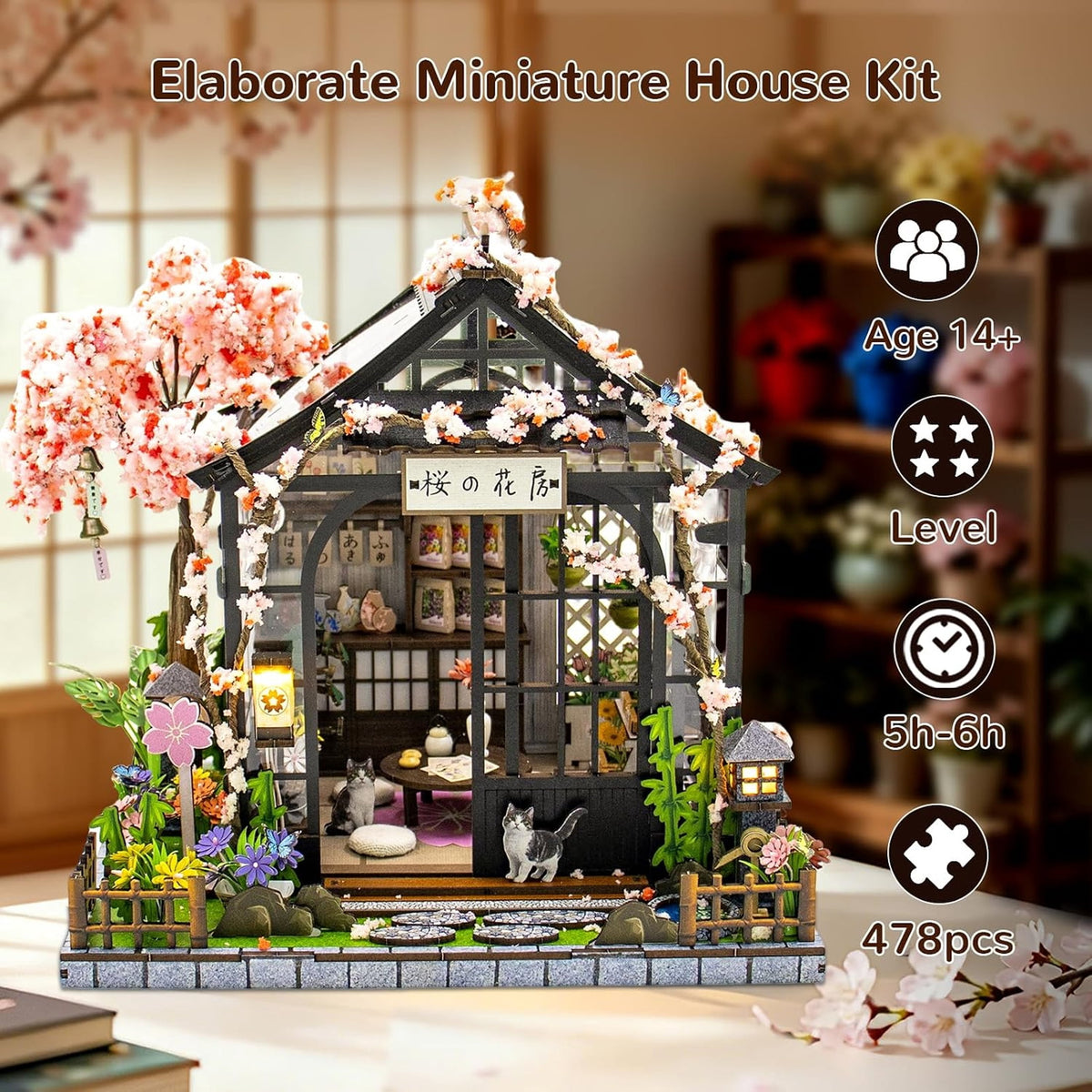 BPPEG Book Nooks for Adults, Diy Miniature Dollhouse Japanese Book Nook Kit | 3D Wooden Puzzle Book Nook Craft Bookshelf Decor, Teens and Beginners Model Miniature Kits, Gift for Family, Friend