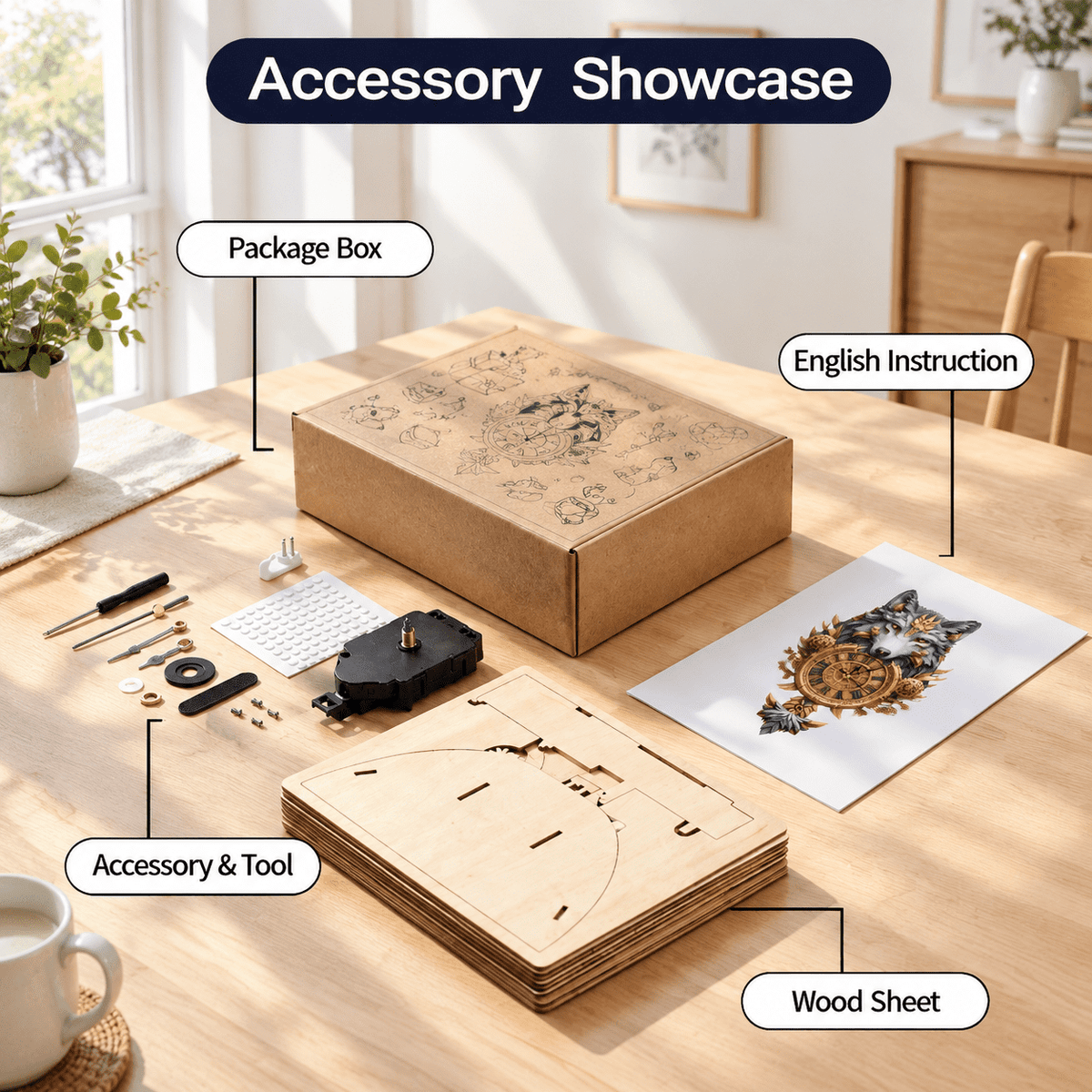 Fire Phoenix Wooden 3D Puzzle Clock DIY Model Kit for Adults