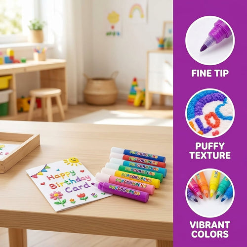 3D Magic Popcorn Markers, Puffy Popcorn Pens, Colorful DIY 3D Puffy Pens for Creative Crafts