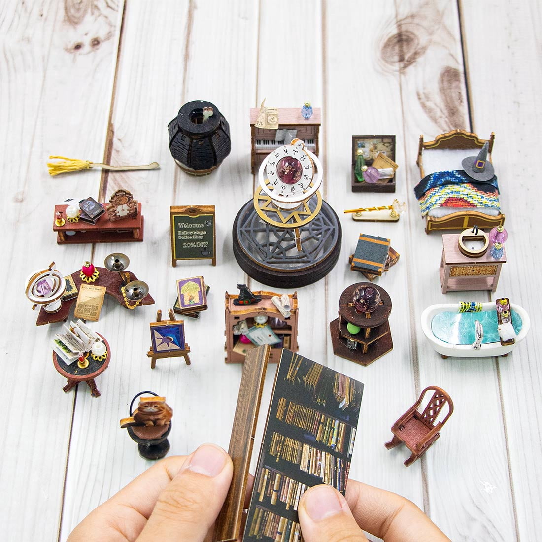 3D Wooden Puzzle Time Post Office Model Art & Craft Kits, DIY Assemble Miniature House Display Model