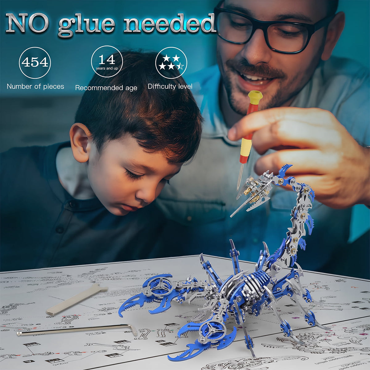 Metalkitor Scorpion 3D Metal Puzzle Kit - 454 Pcs, Mechanical Model for Adults/Teens, Golden, Ideal Gift & Decor