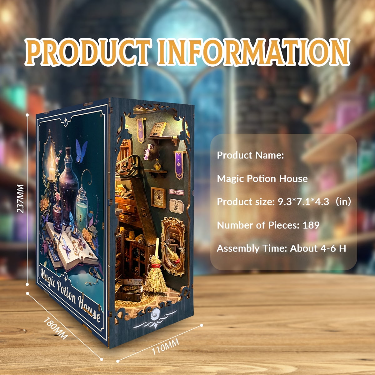 Strucwood DIY Book Nook Kit with Dust Cover Magic Apothecary Bookshelf Decor 3D Puzzle Book Nooks for Adults Gifts (SQ-04)