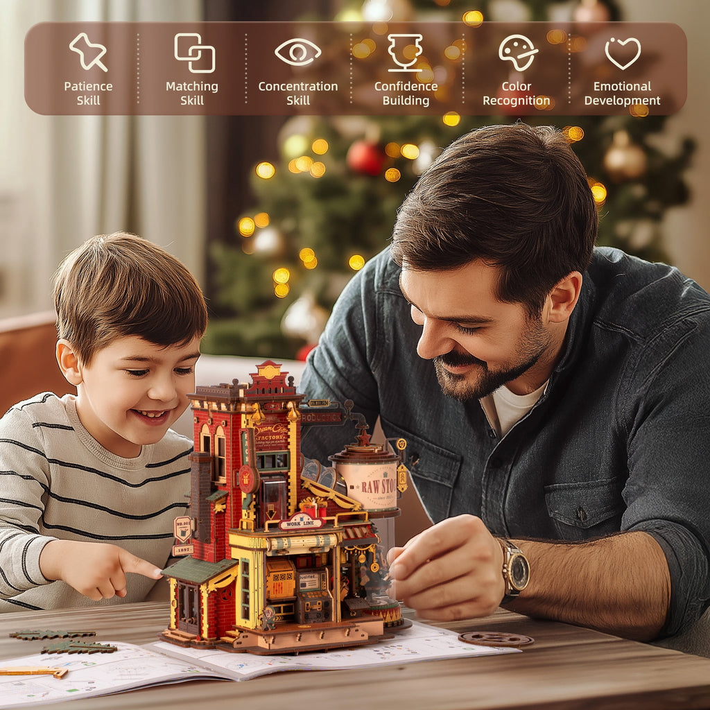 Robotime Dream Gift Factory 3D Puzzles Wooden Music Box, Diy Craft Kit for Adults & Teens 14+