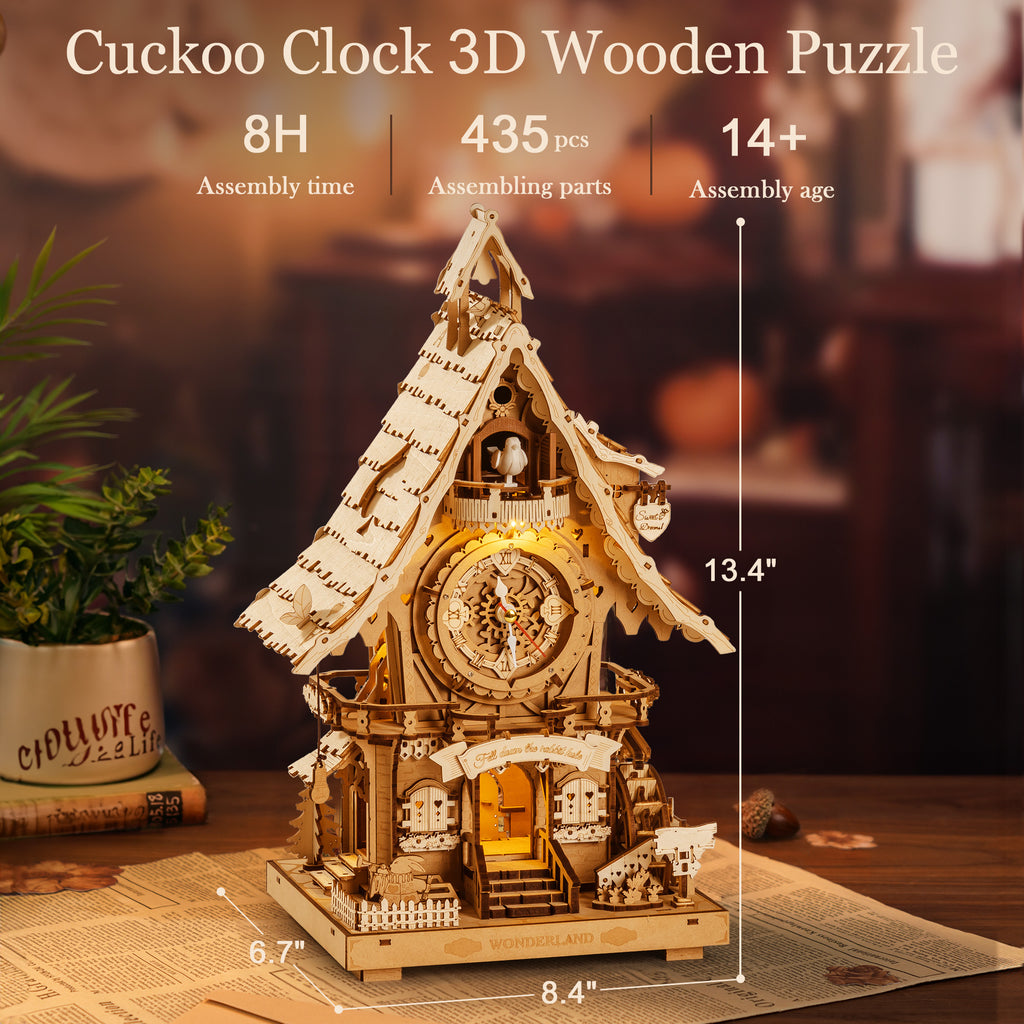 Robotime Cuckoo Clock Wood 3D Puzzles DIY Craft Kit for Adults 435 Pieces
