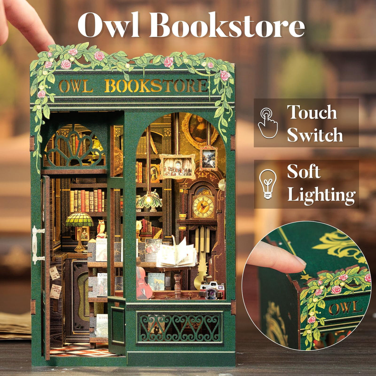 Book Nook Kit - DIY Miniature House Kit for Adults, Teens and Beginners, Booknook Tiny House Bookshelf Decor 3D Wooden Puzzle, Gifts for Family and Friends (Owl Bookstore)