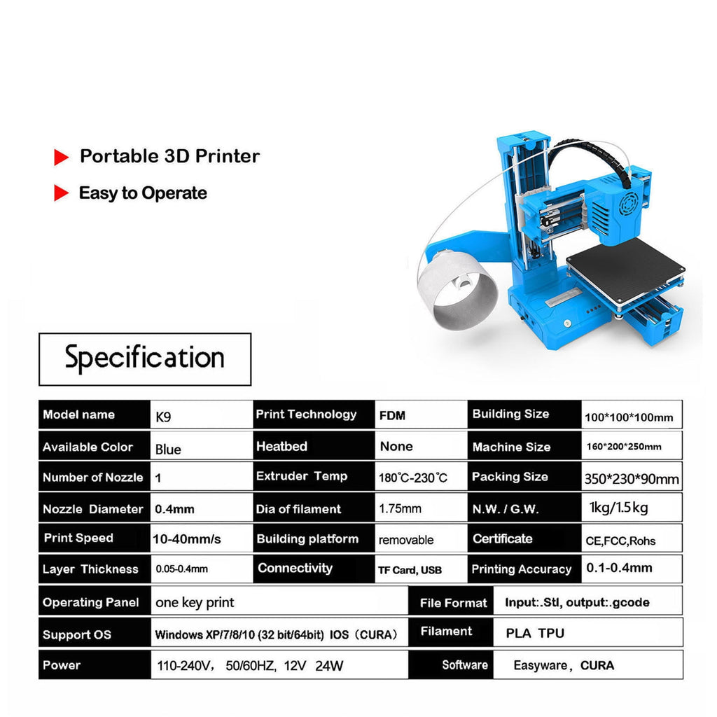 Mini 3D Printer with Auto-Leveling, Quiet Operation, One-Click Printing, Built-in LEDs, Beginner-Friendly, FDM 1.75mm Filament Compatible, Fully Assembled, Slicer Software Included