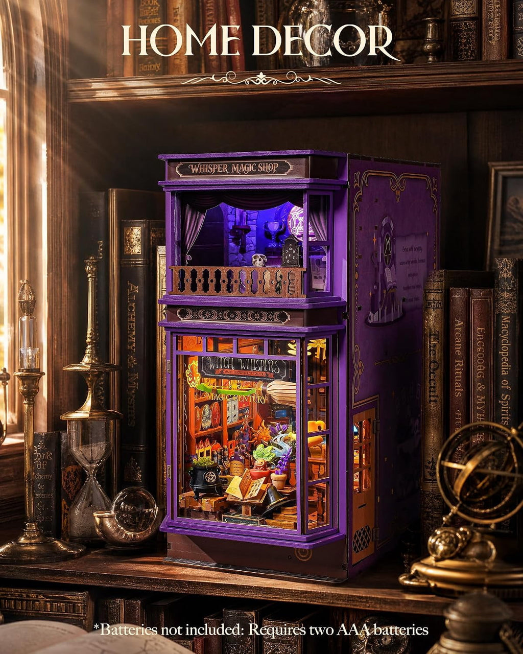 Rolife 442 Pieces Whisper Magic Shop with LED Light, 3D Wooden Puzzle Bookshelf Insert Decor for Adults and Book Lovers